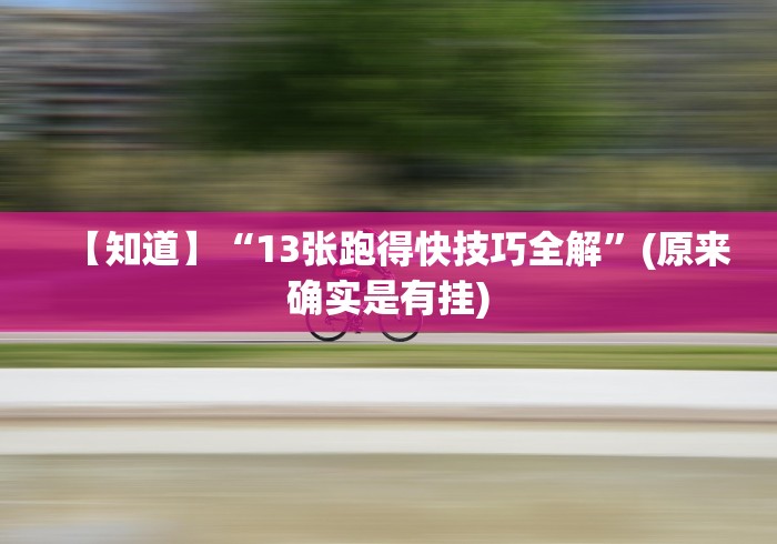【知道】“13张跑得快技巧全解”(原来确实是有挂)